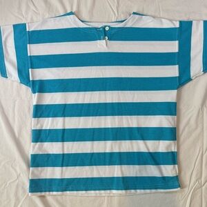Vintage Northern Isles Henley Blue and White Striped Top